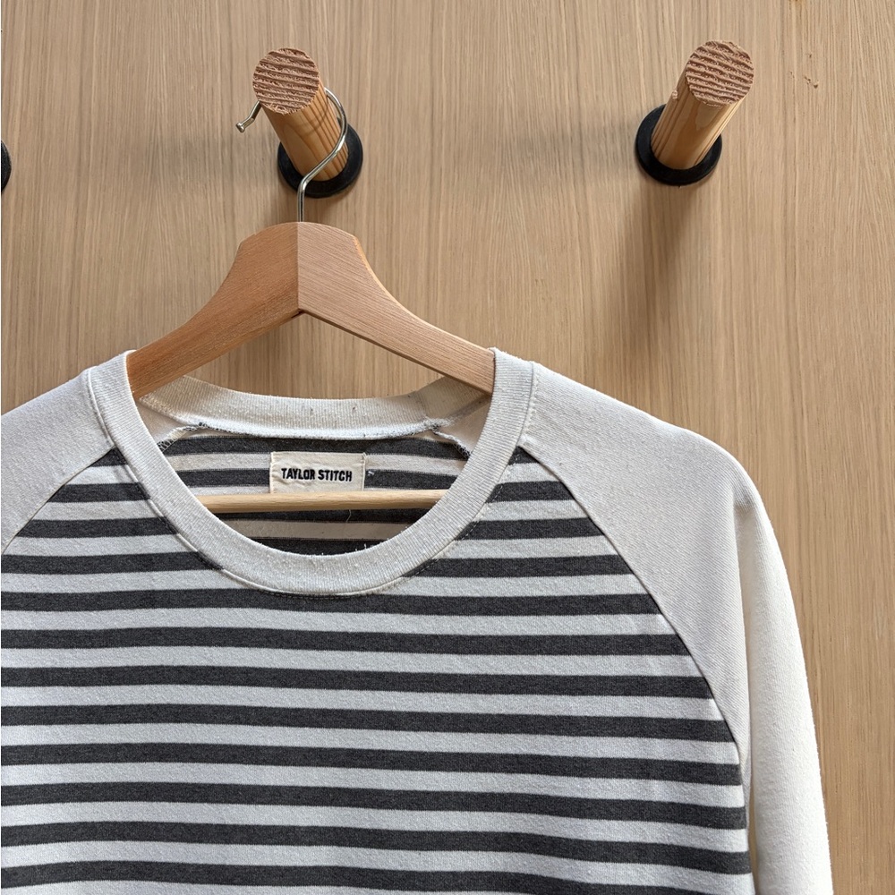 Taylor Stitch Striped Gray and White Raglan Shirt